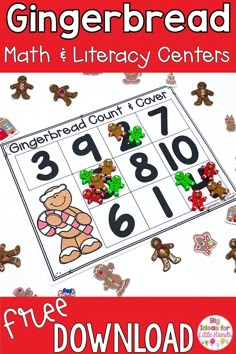 gingerbread math and library centers with gingerbreads on the cover for free printable