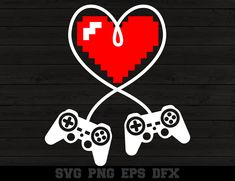 two video game controllers connected to a heart with the word svg png eps dx