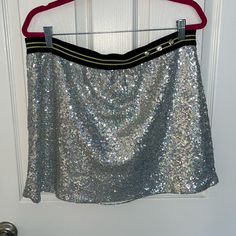 Disney Sequin Short Skirt, Silver Sequins, Black And Greenish Band Elastic Size Extra Large Sparkly Skirt, Sequin Shorts, Silver Sequin, Women Skirts Midi, Extra Large, Midi Skirt, Womens Skirt, Disney, Women Shopping