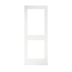 a white door on a white wall with two square panes in the front and back