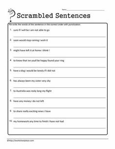 the worksheet for scrambled sentences