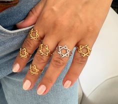 New Rounded Jewish Star  Can be ordered in gold, rose gold and silver Available in sizes 4-10 *Can order the matching necklace and bracelet Superb quality, wont tarnish! In the "letter to seller" section please include your email address Free shipping in the US! If you have questions please don't hesitate to ask. Happy shopping!! David Ring, Index Finger Ring, Jewish Star, Rose Gold And Silver, Index Finger, Star Ring, Star Of David, Finger Ring, Matching Necklaces