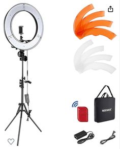 an image of a camera and lighting equipment set up on a white background with text overlay