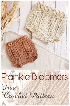 two crocheted baby diapers are shown with the words, free crochet pattern