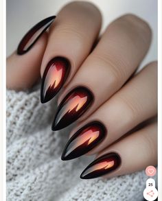 Orange Chrome Nails Halloween, Fall Gel Nails Designs Halloween, Autumn Chrome Nails 2024, Crome Nails Halloween, Black And Orange Chrome Nails, Fall Chrome Nail Colors 2024, Nail Autumn 2024, Halloween Nails Chrome, Fall Chrome Nails 2024