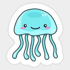 a blue jellyfish sticker with pink dots on it's face and eyes