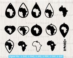 the africa map is shown in black and white, with different shapes to make it look like