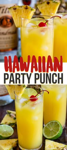 hawaiian party punch with pineapple garnish on the rim