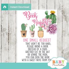 a printable book request with cactus and succulents in potted plants