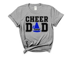 Dad needs a Cheer Shirt too!! Represent your cheerleader with this stylish fully customizable cheer Dad shirt. You choose the shirt color, and we can make the design match your school or cheer squad colors. Our shirts are 100% pre-shrunk cotton, and the design is made of professional grade vinyl. Each design is pressed using a professional grade heat press. Collegiate Cheerleading Customizable Tops, Collegiate Customizable Tops For Cheerleading, Customizable School Spirit Tops For Cheerleading, Customizable Tops For Cheerleading With School Spirit, Customizable Short Sleeve Tops For Cheerleading, Customizable Tops For Cheerleading, Cheer Dad Shirt Ideas, Dad Shirt Ideas, Cheer Dad Shirt