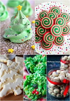 christmas cookies and desserts are featured in this collage