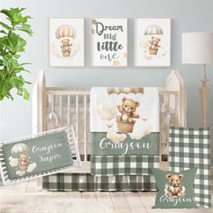 a baby crib bedding set with teddy bears