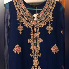 Condition: New Color : Blue Fabric: Chiffon Size:S Brand: Agha Noor 2 Piece Fully Embroidered Chiffon Top With Plain Blue Silk Bottom Party Wear Dresses With Dupatta For Celebrations, Blue Dress With Resham Embroidery For Eid, Elegant Blue Sets With Zari Work, Summer Festive Party Wear Dresses, Blue Dress For Wedding Party Season, Blue Dresses For Wedding And Party Season, Blue Dress For Wedding And Party Season, Blue Embroidered Dress For Party, Royal Fitted Dress With Resham Embroidery