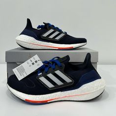 New With Tags And Box Adidas Ultraboost 22 Running Sneaker Shoe Gx6642 Blue Brand New Men Size 7.5 Navy Low-top Running Shoes With Boost Midsole, Navy Running Shoes With Boost Midsole For Streetwear, Adidas Navy Sneakers For Sports, Blue Running Shoes With Boost Midsole For Jogging, Blue Running Shoes With Boost Midsole For Errands, Navy Sneakers With Boost Midsole For Light Sports, Adidas Blue Athleisure Running Shoes, Sporty Navy Running Shoes With Boost Midsole, Blue Sporty Running Shoes With Boost Midsole