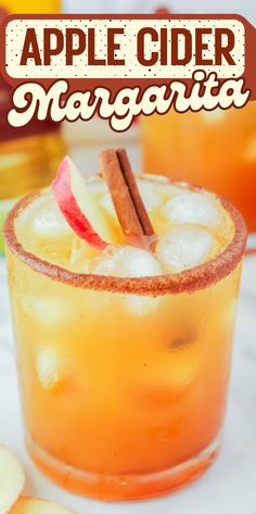 an apple cider margarita is garnished with cinnamon