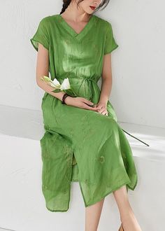 Organic v neck embroidery linen summer Robes Work green Dresses

This dress is made of cotton or linen fabric, soft and breathy. 

Flattering cut. Makes you look slimmer and matches easily.
 
Materials used:linen

Measurement:One size fits all for this item. Please make sure your size doesn't exceed this size: M/US8-10/EUR38-40   
   
length 117cm / 45.63"
Shoulder 24cm / 9.36"
bust 94cm / 36.66"
Cuff 32cm / 12.48"



We ship worldwide.

Tracking numbers provided for all orders. Neck Embroidery, Linen Summer, Green Dresses, Linen Fabric, One Size Fits All, Green Dress, Harem Pants, Custom Made, V Neck