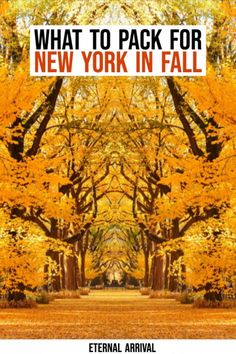 an autumn scene with the words what to pack for new york in fall