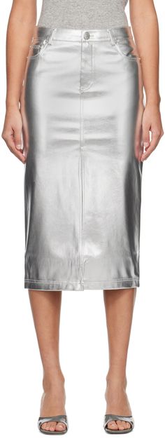 Coated faux-leather skirt. · Paneled construction · Belt loops · Five-pocket styling · Zip-fly · Central vent at front hem · Full faux-suede lining · Logo-engraved silver-tone hardware · Contrast stitching in white Supplier color: Silver