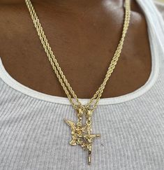 14k pvd plated rope chain with St. Lazarus Pendant non tarnish for men/women 24" St Lazarus, Mens Necklace Fashion, Chains Cross, Cross Jewelry Necklace, Mens Necklace Pendant, Gold Rope Chains, Gold Chains For Men, Rope Chain Necklace, Mens Gold Jewelry