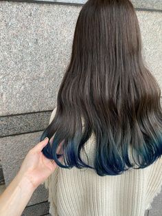 Dyed Ends Straight Hair, End Hair Dye, Long Hair Dip Dye, Brown Hair Blue Tips, Turquoise Balayage, Colored Ends Of Hair, Blue Ends Hair, Peekaboo Blue Hair, Hair Ends Dyed