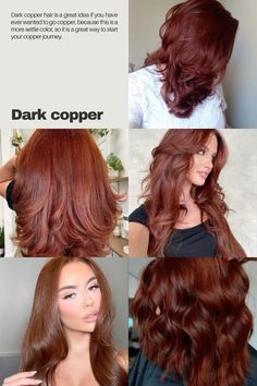 Garnier Copper Hair Color, Dark Copper Red Brown Hair, Balayage Hair For Olive Skin Tone, Red Hair Dark Brows, Copper Hair No Bleach, Cool Copper Hair Color, Copper Hair On Olive Skin, Dark Red Copper Hair Color, Dark Copper Blonde Hair