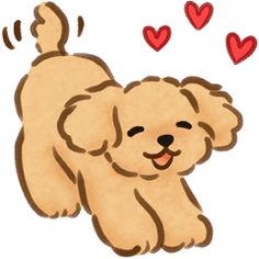 a drawing of a dog with hearts coming out of its mouth