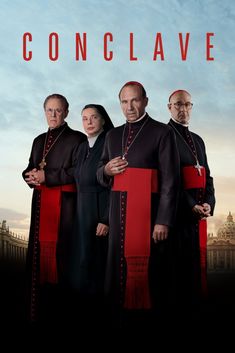 the poster for conclave, which features three men in black and red robes