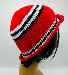 Authentic handmade inspired odumodublvck hat. Unisex traditional igbo hat.  Igbo is a beautiful tribe in Eastern Nigeria. Made with Acrylic Red Heart Yarn Dimensions: 14 inches in brim width Top of skull diameter 7 inches Hat length to to bottom 7 inches Care instructions: machine and dryer safe Feel the Nunacelle love daily❤️ Crochet Fedora Hat, Crochet Fedora, Acrylic Yarn Crochet, Red Heart Yarn, Hat Crochet, Red Hat, Red Hats, Fedora Hat, Crochet Yarn