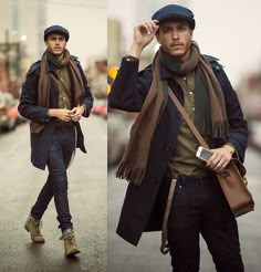 Flat Cap Men Outfit, Adam Gallagher, Brown Suspenders, Herren Style, Blue Trench Coat, Mens Boots Casual, Brown Scarves, Boating Outfit, Flat Cap