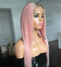 Virgin Human Hair Lace Front Wig Pink 150%Density 20" Pink Hair Wigs, Bangs Ponytail, Straight Lace Front Wig, Ombre Lace Front, Purple Wig, Green Wig, Blue Wig, Pink Wig, Red Wigs