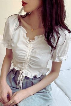 Cropped Blouse, Mori Girl, Neck Crop Top