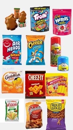 various snacks are shown in this collage