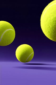 Three bouncing tennis balls on a purple background Tennis Ball Logo, Tennis Ball Illustration, Tennis Ball Background, Giant Tennis Ball, Wimbledon 2023, Dog Tennis Ball, Aesthetic Sports, Purple Wallpapers, Sports Ideas