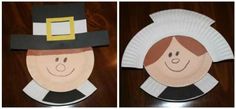 two paper plates with faces on them and one is wearing a top hat, the other has a nose