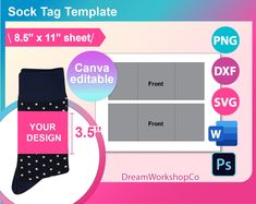 the sock tag template is available for all types of socks, including men's and women's