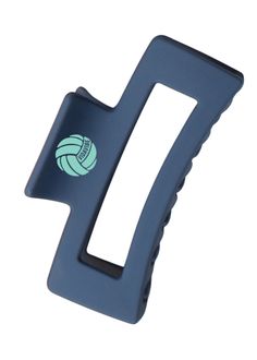 a blue plastic bottle opener with a volleyball ball on the front and bottom half of it