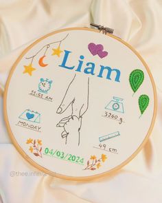 a hand embroidery project with the name cian on it