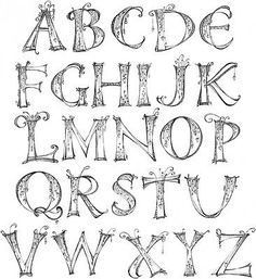 an old fashioned alphabet with the letters and numbers drawn in pen on white paper,