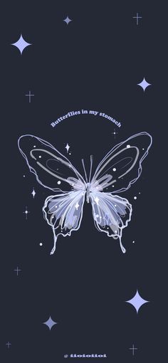 a white butterfly with stars in the background