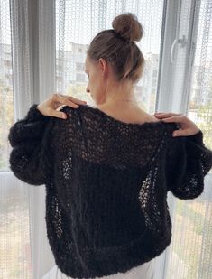 Black chunky knit mohair sweater Black oversized knitted sweater Boho knit sweater See through oversized sweater Wide sleeve knit sweater by BOROknitDesign on Etsy Knit Mohair Sweater, Oversized Knitted Sweater, Pull Mohair, Boho Knit, Oversized Sweater Cardigan, Oversized Jumper, Skin Allergies, Oversized Knitted Sweaters, Mohair Sweater