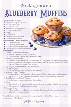 a recipe for blueberry muffins on a plate