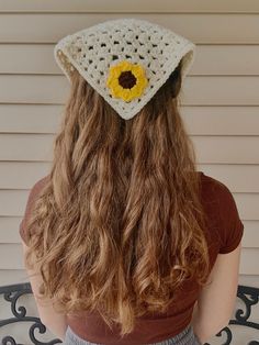 Boho Sunflower Bandana - crocheted hair scarf - for her - Cottagecore headscarf - boho kerchief Cottagecore Headscarf, Vivi Crochet, Crocheted Hair, Boho Sunflower, Mario Party, Hair Scarf, Crochet Hair Styles, Scarf Hairstyles, Diy Crochet