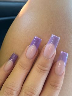 Purple Holographic French Tip Nails, Purple French Tip Nail Art, Prom Nail Ideas Purple, Purple Gray French Tip Nails, Purple Color Nails Designs, Lilac Square Acrylic Nails, Purple Frenchies Nails, Purple Nails Acrylic French Tips, Purple Nail Designs French Tips