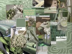 a collage with green and white colors