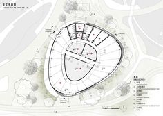 an architectural drawing shows the layout of a circular building