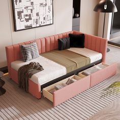 Upholstered Twin Size Daybed With 2 Storage Drawers Upholstered Sofa Bed, Full Size Daybed, Sofa Daybed, Sofa Bed Frame, Daybed With Drawers, Size Sofa, Wood Daybed, Modern Sofa Designs, Daybed With Storage