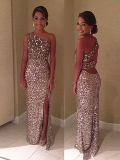 Sheath/Column One-Shoulder Sleeveless Sequins Floor-Length Dresses Custom Made Prom Dress, Glitter Prom Dresses, Sparkle Prom Dress, One Shoulder Prom Dress, Design Moda, Cocktail Dress Prom, Sequin Prom Dresses, Prom Dresses Online, فستان سهرة