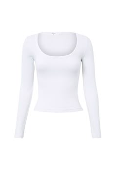 Riri Scoop Neck Long Sleeve Top White Tops Long Sleeve, Scoop Neck Long Sleeve, Long Sleeve White Top Outfits, Long Sleeves Tops, Tops Long Sleeve, White Scoop Neck Top, Tight Long Sleeve Shirt, Wish List Clothes, Long Sleeve Crop Top Outfits