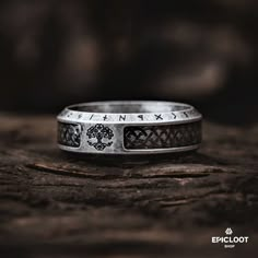 Decorated Nordic Ring with Yggdrasil Symbol – Epic Loot Shop Outdoor Engraved Stainless Steel Jewelry, Symbolic Stainless Steel Engraved Ring As Gift, Symbolic Stainless Steel Engraved Ring For Gift, Engraved Stainless Steel Jewelry, Yggdrasil Symbol, Viking Rings For Men, Nordic Traditions, Nordic Ring, Viking Jewelry Mens