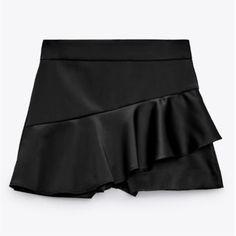 New With Tags From Zara Satin Effect 95% Polyester/5% Elastine Size Large (Fits Like Medium) Ruffle Skort, Zara Skirts, Zara Black, Womens Skirt, Zara, Satin, Tags, Women Shopping, Black